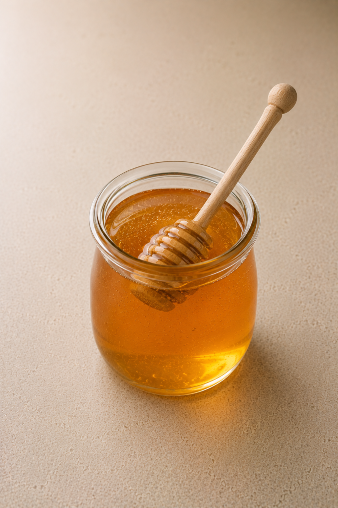 Honey in glass jar with curl
